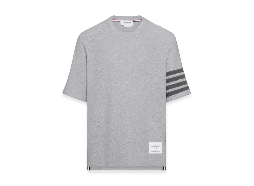 THOM BROWNE Textured Pique 4-Bar T-Shirt "Pale Grey"