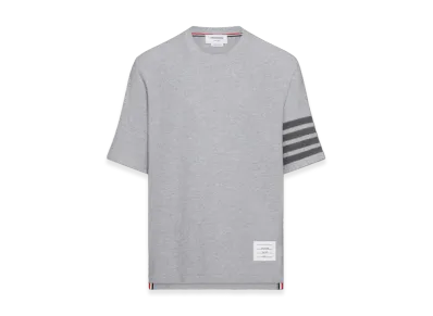 THOM BROWNE Textured Pique 4-Bar T-Shirt "Pale Grey"