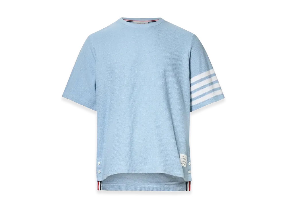 THOM BROWNE Textured Pique 4-Bar T-Shirt "Light Blue"