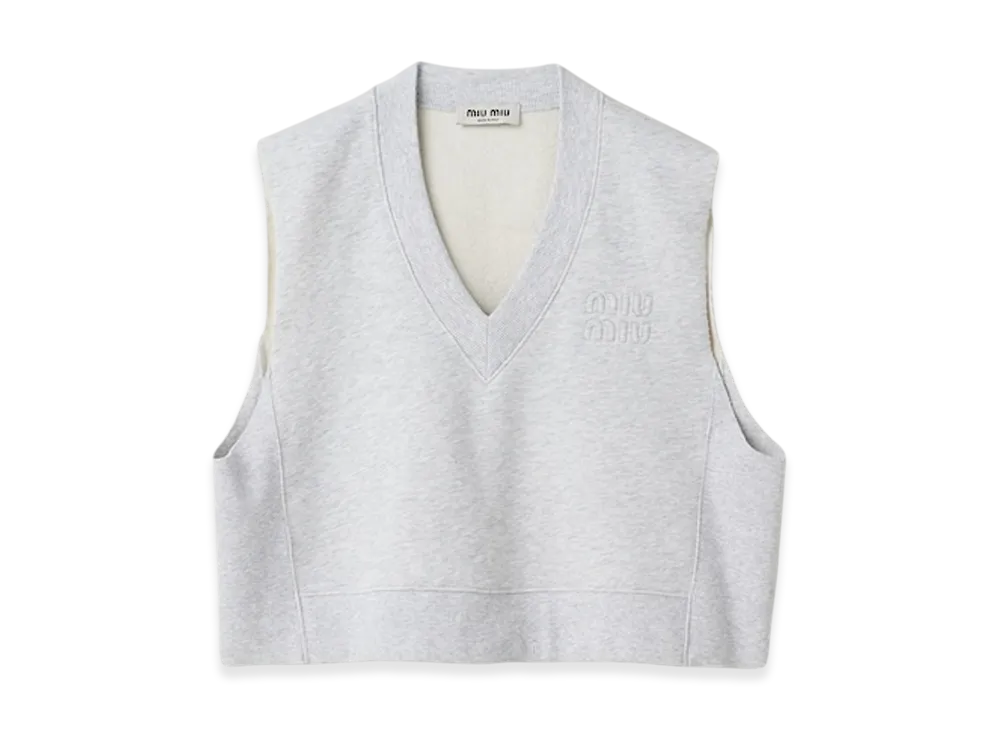 MIU MIU Women's Embroidered Cotton Fleece Sweater T-shirt "Grey"