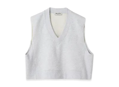 MIU MIU Women's Embroidered Cotton Fleece Sweater T-shirt "Grey"