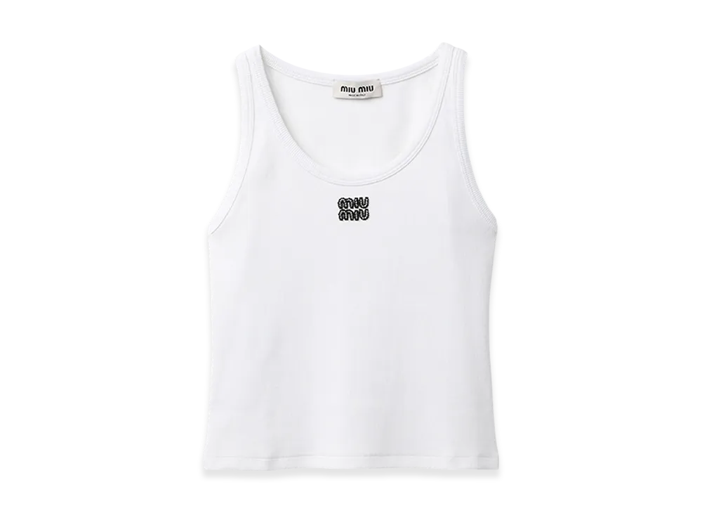 MIU MIU Women's Ribbed Jersey Top "White"