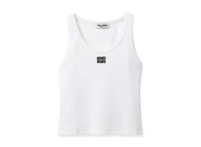 MIU MIU Women's Ribbed Jersey Top "White"