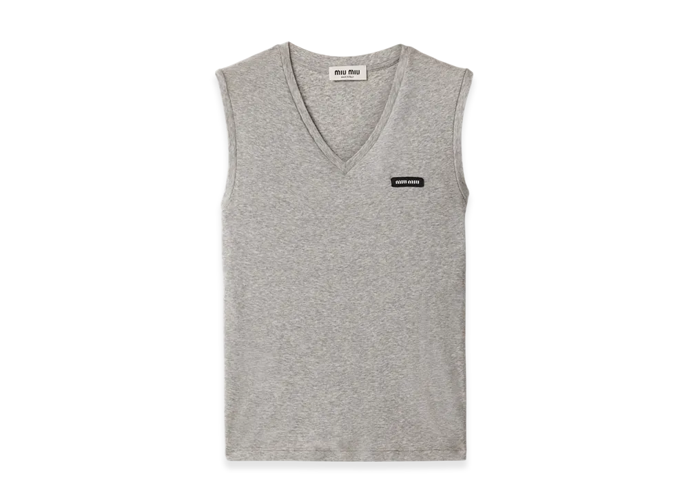 MIU MIU Women's Ribbed Jersey Top "Gray"