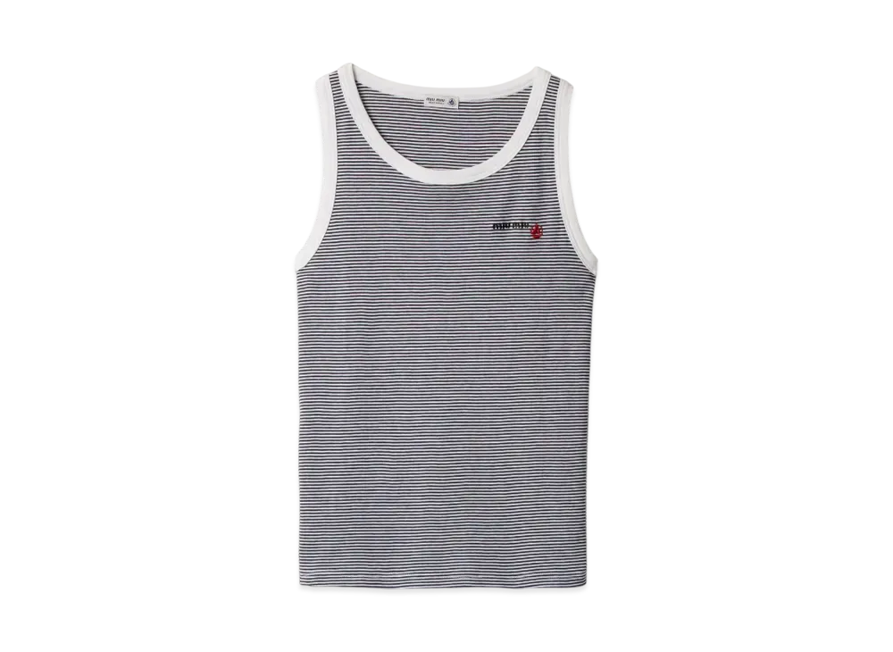 Petit Bateau x MIUMIU Women's Ribbed Jersey Top "White/Navy"