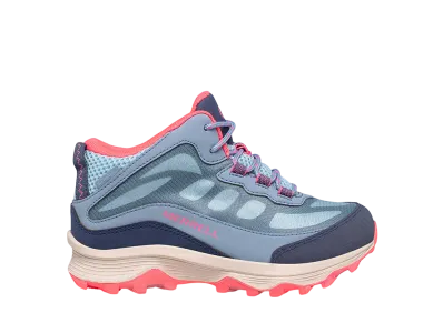MERRELL Big Kids Moab Speed Mid Waterproof "Dusty Blue/Coral"
