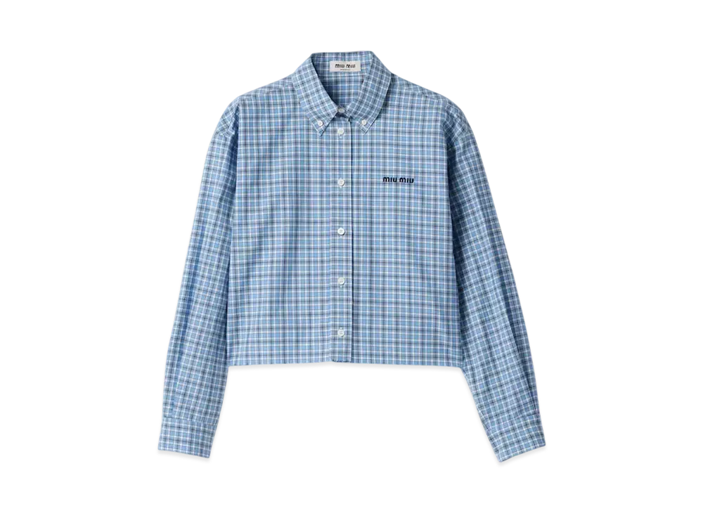MIUMIU Women's Checked Poplin Shirt "Light Blue/Navy"