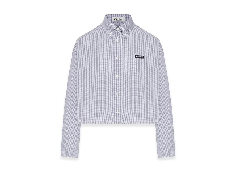 MIU MIU Women's Check Pattern Cropped Poplin Shirt "Blue"