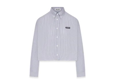 MIU MIU Women's Check Pattern Cropped Poplin Shirt "Blue"