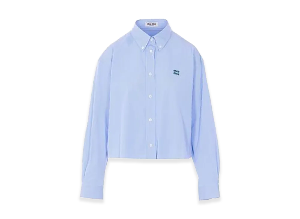 MIU MIU Women's Striped Cropped Cotton Shirt "Blue"
