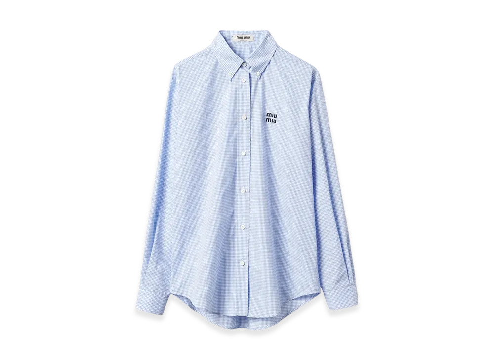 MIU MIU Women's Gingham Check Poplin Shirt "White/Light Blue"