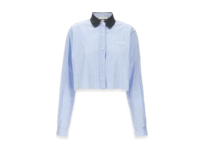 MIU MIU Women's Striped Cropped Shirt "Light Blue"