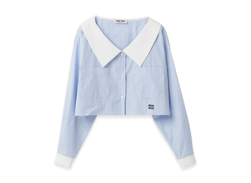 MIU MIU Women's Striped Poplin Shirt "Light Blue"