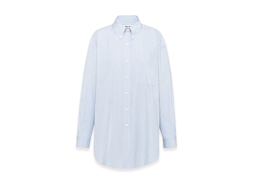 MIU MIU Women's Striped Chambray Shirt with Logo "Light Blue"