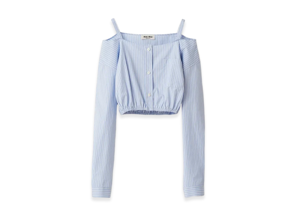 MIU MIU Women's Striped Chambray Shirt with Logo "Light Blue"