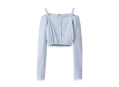 MIU MIU Women's Striped Chambray Shirt with Logo "Light Blue"