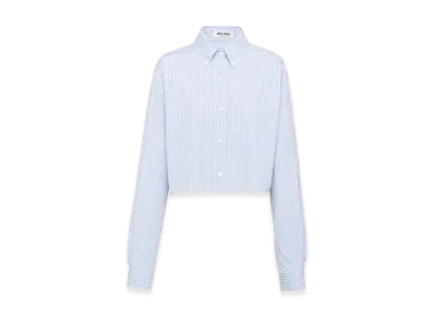 MIU MIU Women's Striped Chambray Shirt with Logo "Light Blue"