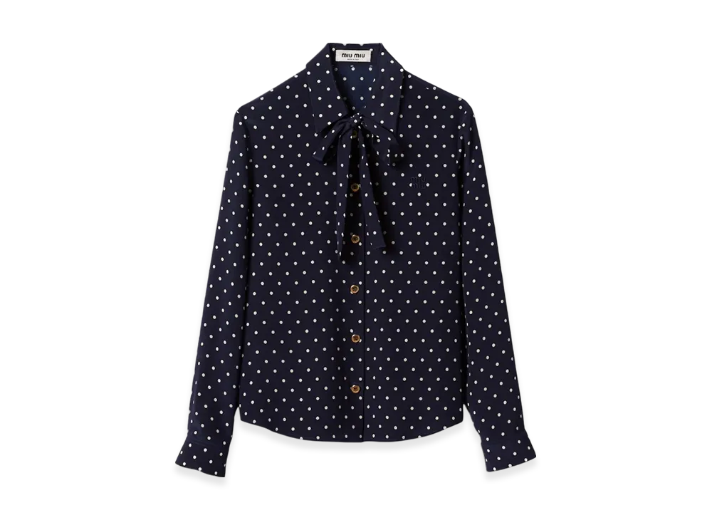 MIU MIU Women's Polka Dot Crepe De Chine Shirt "Blue/Ivory"