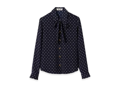 MIU MIU Women's Polka Dot Crepe De Chine Shirt "Blue/Ivory"
