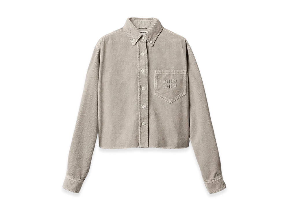 MIU MIU Women's Garment-Dyed Corduroy Shirt "Granite Gray"