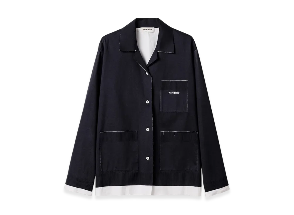 MIU MIU Women's Knit and Poplin Shirt "Blue/White"