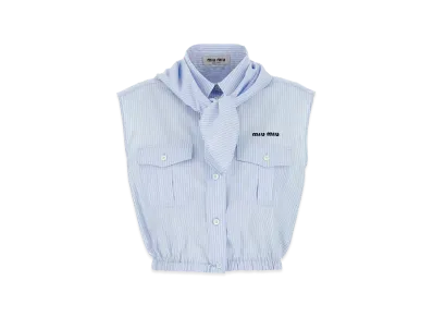 MIU MIU Women's Embroidered Poplin Sleeveless Shirt "Light Blue"