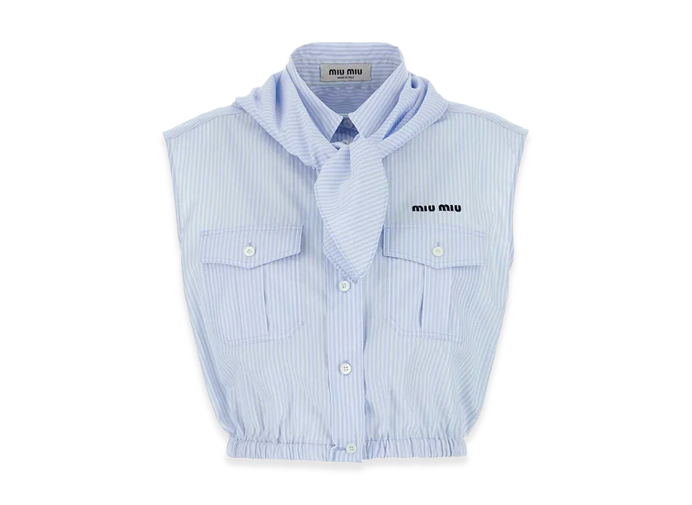 MIU MIU Women's Embroidered Poplin Shirt "Lightblue"