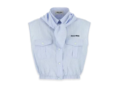 MIU MIU Women's Embroidered Poplin Shirt "Lightblue"