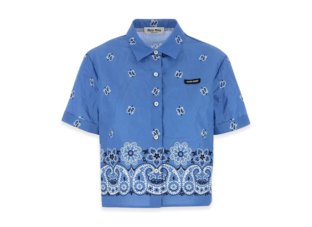 MIU MIU Women's Printed Slubbed Poplin Shirt "Blue"