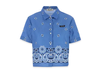 MIU MIU Women's Printed Slubbed Poplin Shirt "Blue"