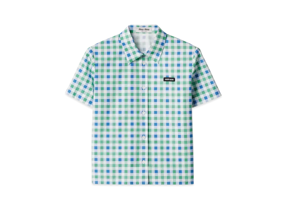 MIUMIU Women's Gingham Check Poplin Shirt "White/Green"