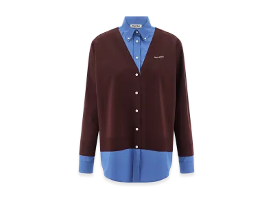 MIU MIU Women's Poplin And Cashmere Shirt "Bordeaux/Light Blue"
