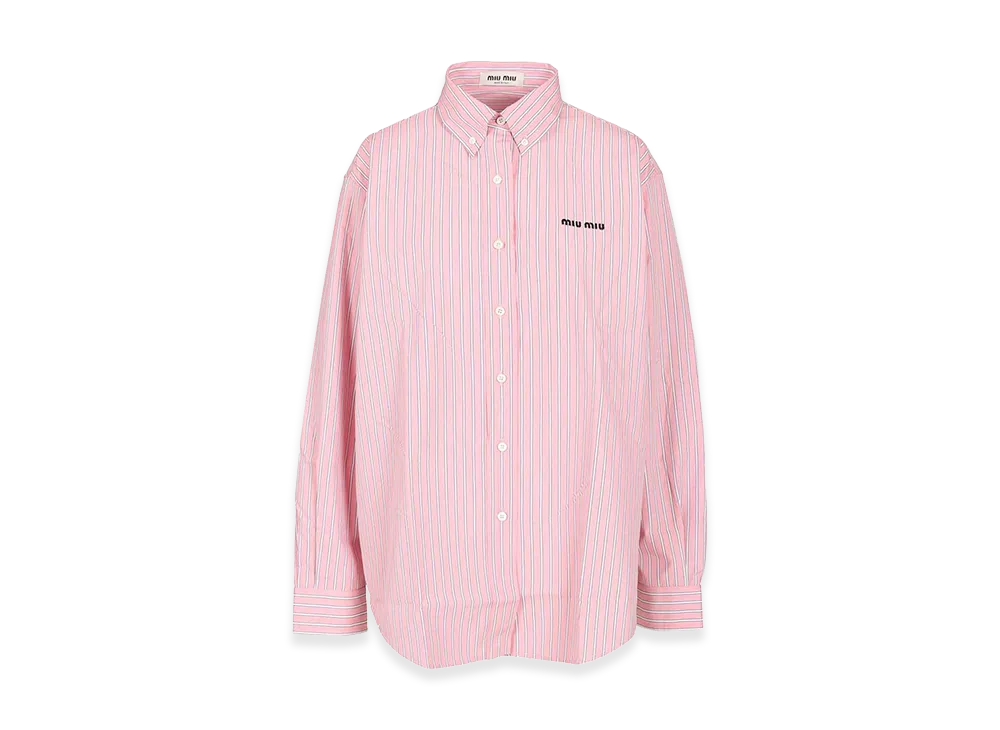 MIU MIU Women's Striped Cotton Shirt with Logo Embroidery "Rose"