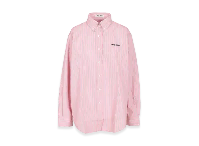 MIU MIU Women's Striped Cotton Shirt with Logo Embroidery "Rose"