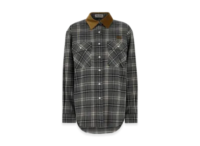 MIU MIU Women's Embroidered Flanel Oversize Shirt "Gray"