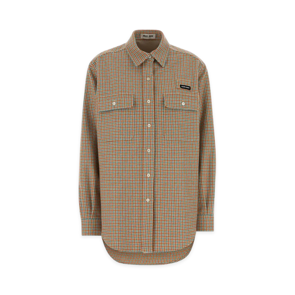 MIU MIU Women's Embroidered Flannel Oversize Shirt "Beige"