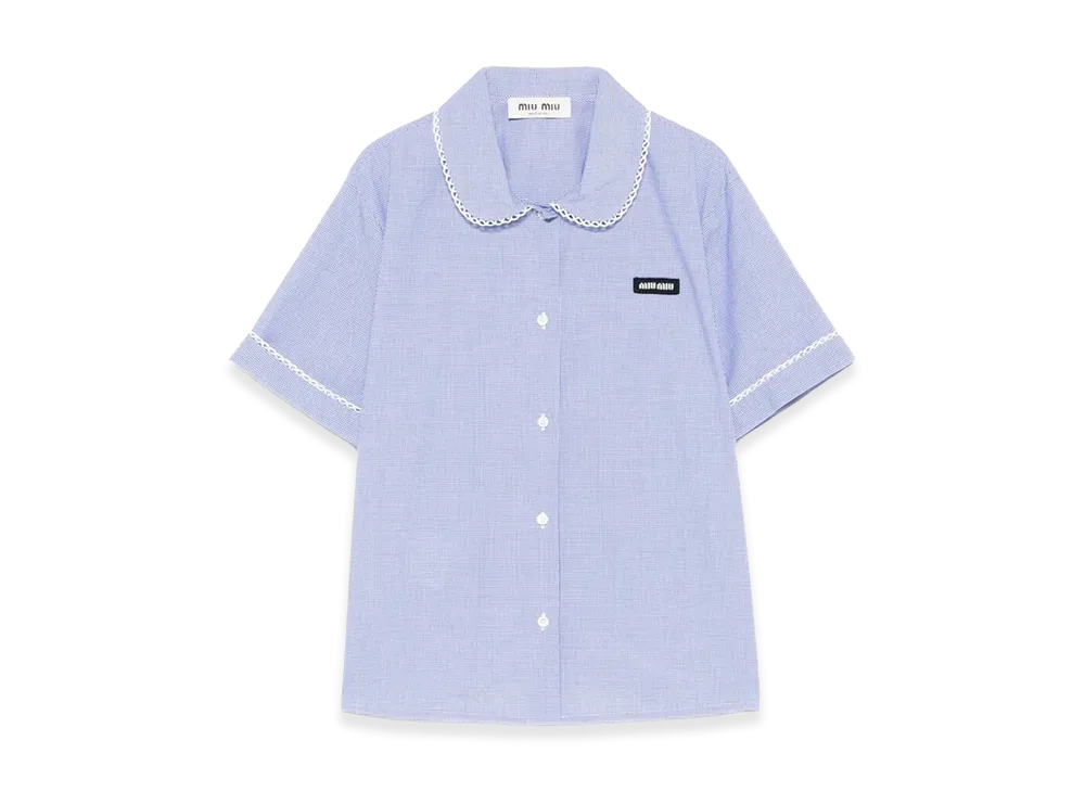 MIU MIU Women's Popeline Cotton Short Sleeve Shirt "Blue"