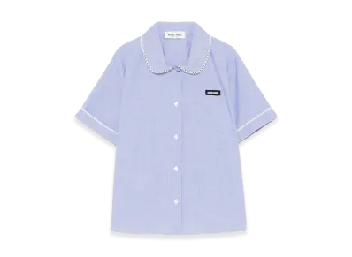 MIU MIU Women's Popeline Cotton Short Sleeve Shirt "Blue"