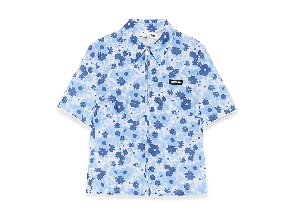 MIU MIU Women's Cropped Printed Shirt "Light Blue"