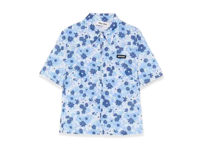 MIU MIU Women's Cropped Printed Shirt "Light Blue"