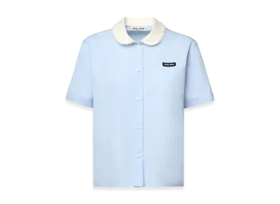 MIU MIU Women's Poplin Short Sleeve Shirt "Light Blue"