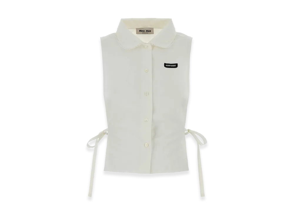 MIU MIU Women's Cotton Blend Sleeveless Shirt "White"