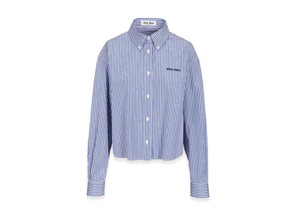 MIU MIU Women's Poplin Shirt With Logo "Light Blue"