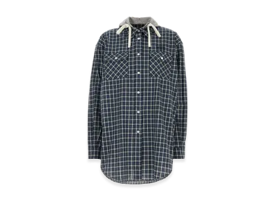 MIU MIU Women's Check-Pattern Hooded Shirt "Blue"