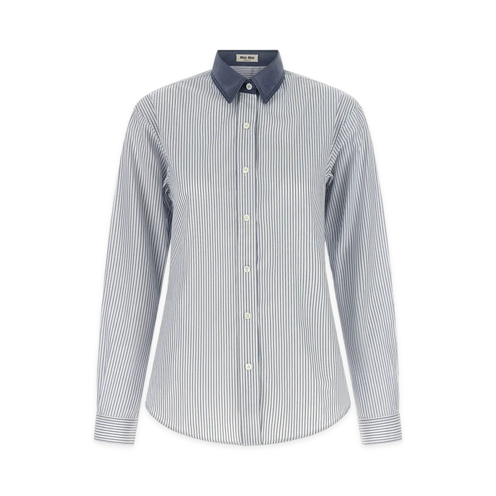MIU MIU Women's Shirt With Contrast Collar "Blue"