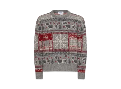 THOM BROWNE Holiday Hector Mohair Tweed Crew Neck Pullover "Gray"