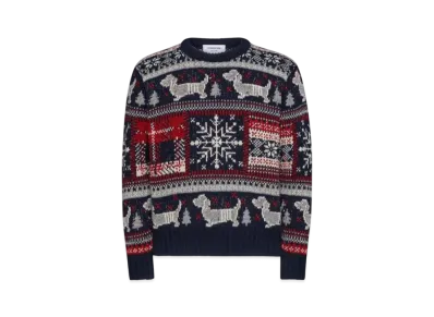 THOM BROWNE Holiday Hector Mohair Tweed Crew Neck Pullover "Blue"