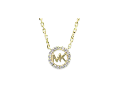 MICHAEL KORS Women's Fulton Precious Metal Sterling Silver Pave Logo Charm Necklace "Gold Clear"