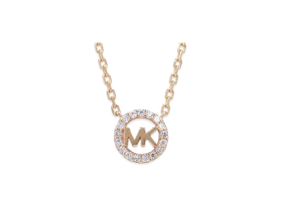MICHAEL KORS Women's Fulton Precious Metal Sterling Silver Pave Logo Charm Necklace "Rose Gold Clear"