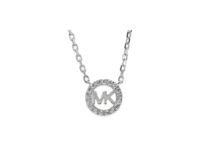 MICHAEL KORS Women's Fulton Precious Metal Sterling Silver Pave Logo Charm Necklace "Silver"